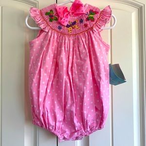 Smocked Baby Romper & matching bow - NWT!